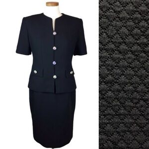 Vintage William Pearson Black Textured Skirt Suit Sz S-M